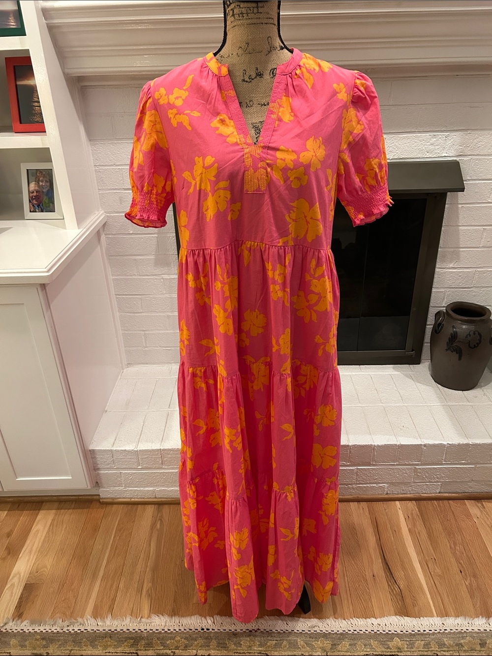 Pink & Yellow Floral Tiered Maxi Dress - Unbranded